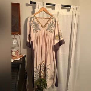 Floral Embroidered BlueVelvet Dress